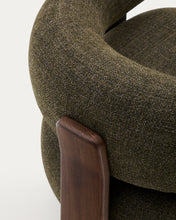 Load image into Gallery viewer, Granite green chenille armchair with solid ash wood legs in a walnut finish FSC 100% - image 11