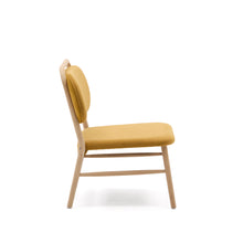 Load image into Gallery viewer, Helda armchair in mustard-coloured chenille and FSC Mix Credit solid oak wood - image 2