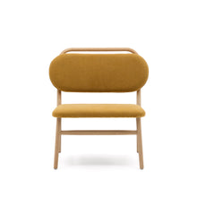 Load image into Gallery viewer, Helda armchair in mustard-coloured chenille and FSC Mix Credit solid oak wood - image 4