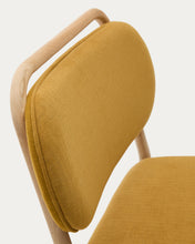 Load image into Gallery viewer, Helda armchair in mustard-coloured chenille and FSC Mix Credit solid oak wood - image 9