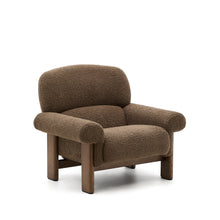 Load image into Gallery viewer, Nema armchair in taupe bouclé with solid ash wood legs in a walnut finish FSC 100%