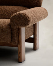 Load image into Gallery viewer, Nema armchair in taupe bouclé with solid ash wood legs in a walnut finish FSC 100% - image 10