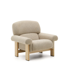Load image into Gallery viewer, Nema armchair in beige chenille with solid ash wood legs in a natural finish FSC 100%