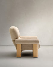 Load image into Gallery viewer, Nema armchair in beige chenille with solid ash wood legs in a natural finish FSC 100% - image 4