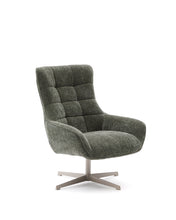 Load image into Gallery viewer, Teryl swivel green chenille armchair with grey-finished metal, FSC 100%