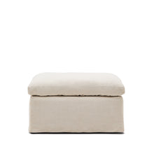 Load image into Gallery viewer, Zenira beige cotton and linen footrest with removable cover and cushion 90 x 90cm - image 3