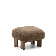 Load image into Gallery viewer, Nema taupe bouclé footstool with solid ash wood legs walnut finish 65x55.4cm FSC 100%