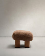Load image into Gallery viewer, Nema taupe bouclé footstool with solid ash wood legs walnut finish 65x55.4cm FSC 100% - image 6
