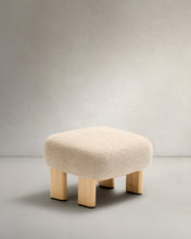 Load image into Gallery viewer, Nema beige chenille footstool with solid ash wood legs natural finish 65x55.4 cm FSC 100% - image 2