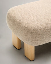 Load image into Gallery viewer, Nema beige chenille footstool with solid ash wood legs natural finish 65x55.4 cm FSC 100% - image 8