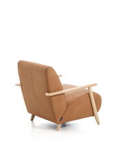 Load image into Gallery viewer, Meghan armchair in brown leather and solid ash wood with natural-coloured finish FSC Mix Credit - image 3