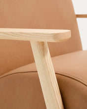 Load image into Gallery viewer, Meghan armchair in brown leather and solid ash wood with natural-coloured finish FSC Mix Credit - image 7