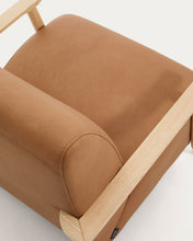 Load image into Gallery viewer, Meghan armchair in brown leather and solid ash wood with natural-coloured finish FSC Mix Credit - image 8