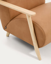 Load image into Gallery viewer, Meghan armchair in brown leather and solid ash wood with natural-coloured finish FSC Mix Credit - image 9