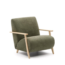 Load image into Gallery viewer, Meghan armchair in green chenille and with solid beech wood in a natural finish FSC Mix Credit