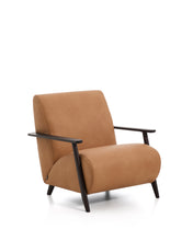 Load image into Gallery viewer, Meghan armchair in brown leather and solid ash wood with wenge-coloured finish FSC Mix Credit