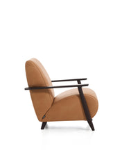 Load image into Gallery viewer, Meghan armchair in brown leather and solid ash wood with wenge-coloured finish FSC Mix Credit - image 2