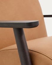 Load image into Gallery viewer, Meghan armchair in brown leather and solid ash wood with wenge-coloured finish FSC Mix Credit - image 7