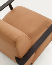 Load image into Gallery viewer, Meghan armchair in brown leather and solid ash wood with wenge-coloured finish FSC Mix Credit - image 8