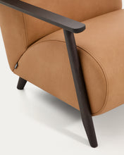 Load image into Gallery viewer, Meghan armchair in brown leather and solid ash wood with wenge-coloured finish FSC Mix Credit - image 9