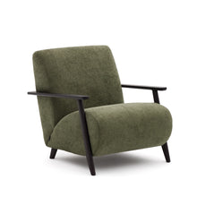 Load image into Gallery viewer, Meghan armchair in green chenille and with solid beech wood in a wenge finish FSC Mix Credit