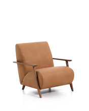 Load image into Gallery viewer, Meghan armchair in brown leather and solid ash wood with walnut-coloured finish FSC Mix Credit