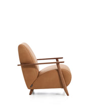 Load image into Gallery viewer, Meghan armchair in brown leather and solid ash wood with walnut-coloured finish FSC Mix Credit - image 2