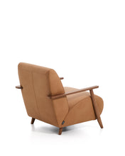 Load image into Gallery viewer, Meghan armchair in brown leather and solid ash wood with walnut-coloured finish FSC Mix Credit - image 3