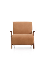 Load image into Gallery viewer, Meghan armchair in brown leather and solid ash wood with walnut-coloured finish FSC Mix Credit - image 4