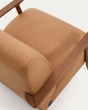 Load image into Gallery viewer, Meghan armchair in brown leather and solid ash wood with walnut-coloured finish FSC Mix Credit - image 10