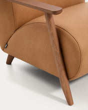 Load image into Gallery viewer, Meghan armchair in brown leather and solid ash wood with walnut-coloured finish FSC Mix Credit - image 11