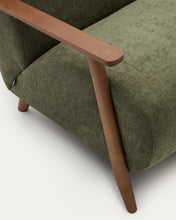 Load image into Gallery viewer, Meghan armchair in green chenille and solid ash wood with walnut finish FSC Mix Credit - image 7