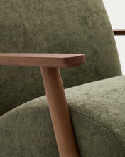 Load image into Gallery viewer, Meghan armchair in green chenille and solid ash wood with walnut finish FSC Mix Credit - image 8