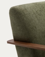 Load image into Gallery viewer, Meghan armchair in green chenille and solid ash wood with walnut finish FSC Mix Credit - image 10