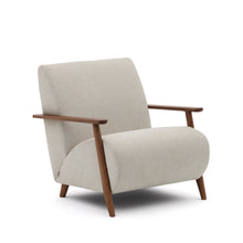 Load image into Gallery viewer, Meghan armchair in pearl chenille and solid ash wood with walnut finish FSC Mix Credit