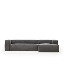 Load image into Gallery viewer, Blok 4-seater right chaise longue sofa in grey thick corduroy 330cm FSC Mix Credit