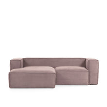 Load image into Gallery viewer, Blok 2-seater left chaise longue sofa in pink thick corduroy 240cm FSC Mix Credit - image 3