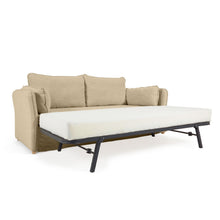 Load image into Gallery viewer, Tanit sofa bed in beige with natural finish solid beech wood legs, 210 cm FSC Mix Credit - image 3