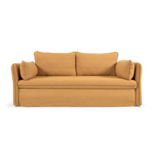 Load image into Gallery viewer, Tanit sofa bed in mustard with natural finish solid beech wood legs, 210 cm FSC Mix Credit