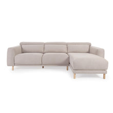 Load image into Gallery viewer, Singa 3 seater sofa with right-hand chaise longue, reclining headrest and extendable seat in beige 296 cm FSC Mix Credit