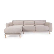 Load image into Gallery viewer, Singa 3 seater sofa with left-hand chaise longue, reclining headrest and extendable seat in beige 296 cm FSC Mix Credit