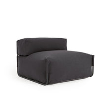Load image into Gallery viewer, Square modular 100% outdoor sofa pouffe w/ backrest, dark grey, black aluminium, 101x101cm