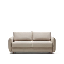 Load image into Gallery viewer, Carlota beige 2-seater sofa bed with solid beech wood legs 185cm FSC Mix Credit