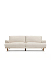 Load image into Gallery viewer, Karin beige 3-seater sofa with solid beech wood legs in walnut-tone finish 231 cm