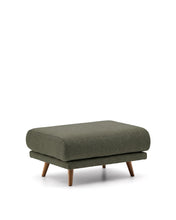 Load image into Gallery viewer, Karin footrest in beige chenille with solid beech wood legs in walnut-tone finish 90 x 70 cm