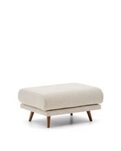 Load image into Gallery viewer, Karin footrest in beige chenille with solid beech wood legs in walnut-tone finish 90 x 70 cm