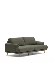 Load image into Gallery viewer, Karin 2-seater sofa in dark green chenille with solid beech wood legs in natural colour finish 210 cm - image 2