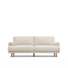 Load image into Gallery viewer, Karin 2-seater sofa in beige chenille with solid beech wood legs in natural colour finish 211 cm