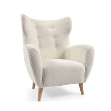 Load image into Gallery viewer, Patio armchair in white bouclé with solid, beech wood legs FSC Mix Credit