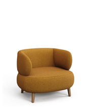 Load image into Gallery viewer, Luisa fire-retardant mustard bouclé armchair with solid beech wood legs 90cm